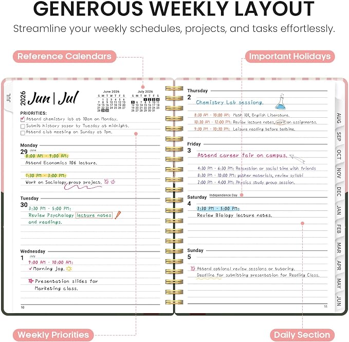 Planner 2026–2027, Weekly & Monthly Academic Organizer for School Year, Jul 2026–Jun 2027, Hardcover Planner with Tabs, Back to School Essential, 6.3" x 8.5", Petite Street
