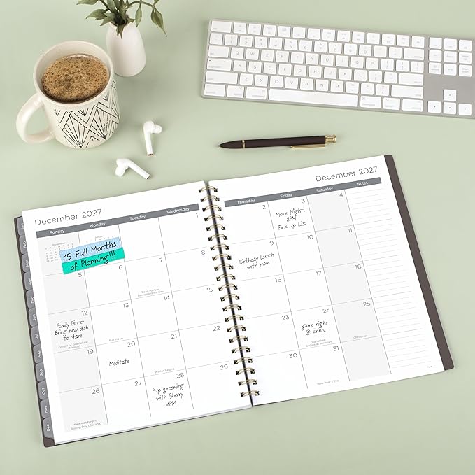 Mead 2027 Planner, Weekly & Monthly, 15-Month Oct-Dec, 8.5" x 11", Ground Coffee (CRW6200427)