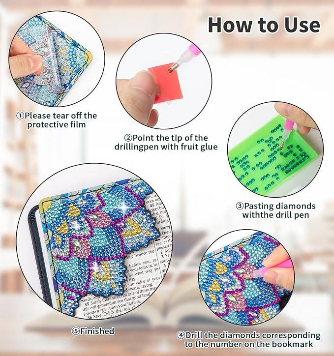 6 PCS Diamond Art Bookmarks, Diamond Painting Bookmarks for Book Lovers DIY Bookmark Corner Bookmark Adults Crafts Art Kits for Adults Kids Home Office