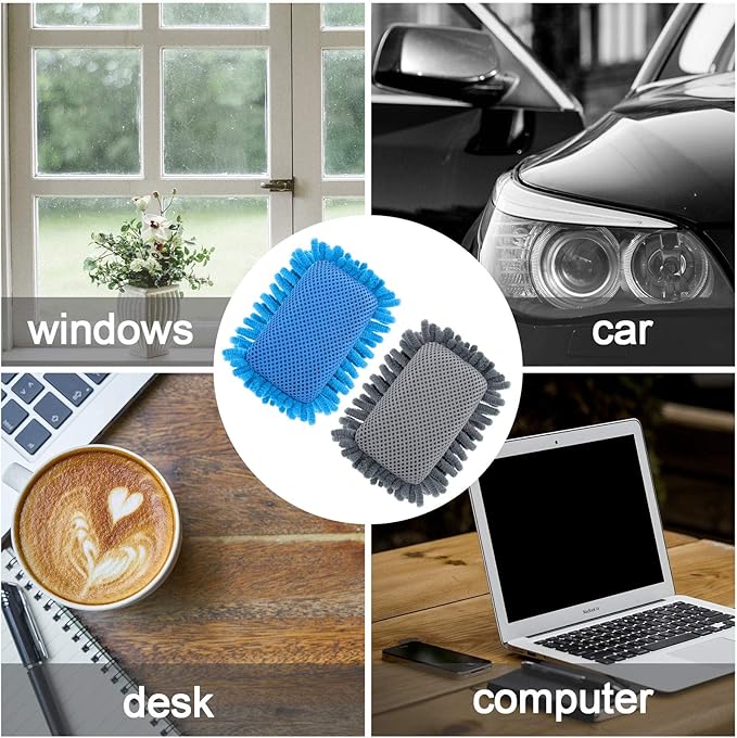 Outus 2 Pieces Microfiber Shag Whiteboard Eraser Dry Erase Washable Board Eraser for Chalk, Markers, School, Classroom, Home and Office (Grey, Blue)
