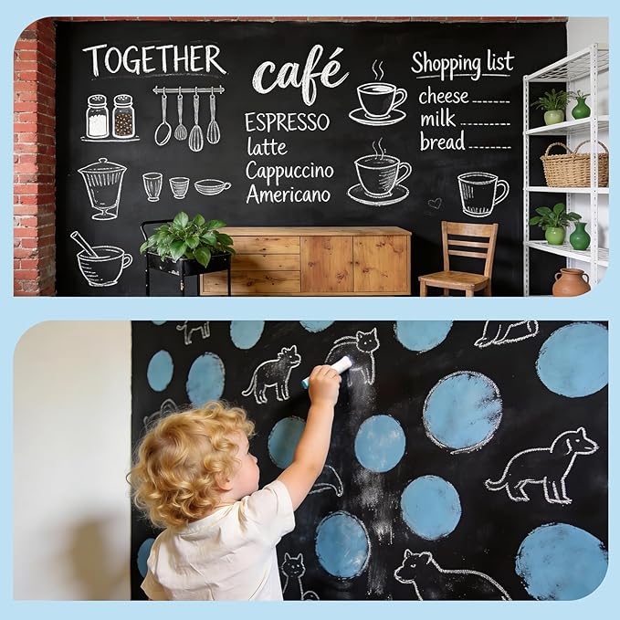 Trazzo Chalkboard Contact Paper Peel and Stick Chalk Board Wallpaper Roll Extra Large Chalkboard Paper for Wall Chalk Board Paint Blackboard