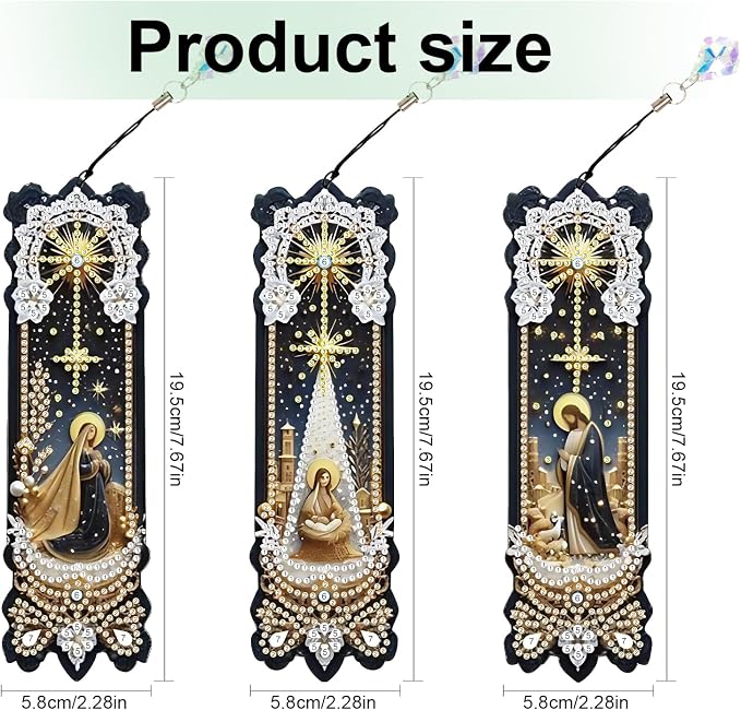 Tontut 3pcs Diamond Art Painting Kit Bookmarks, Jesus Exquisite Universal DIY Bookmarks, Lightweight and Durable, Suitable for Reading Lovers