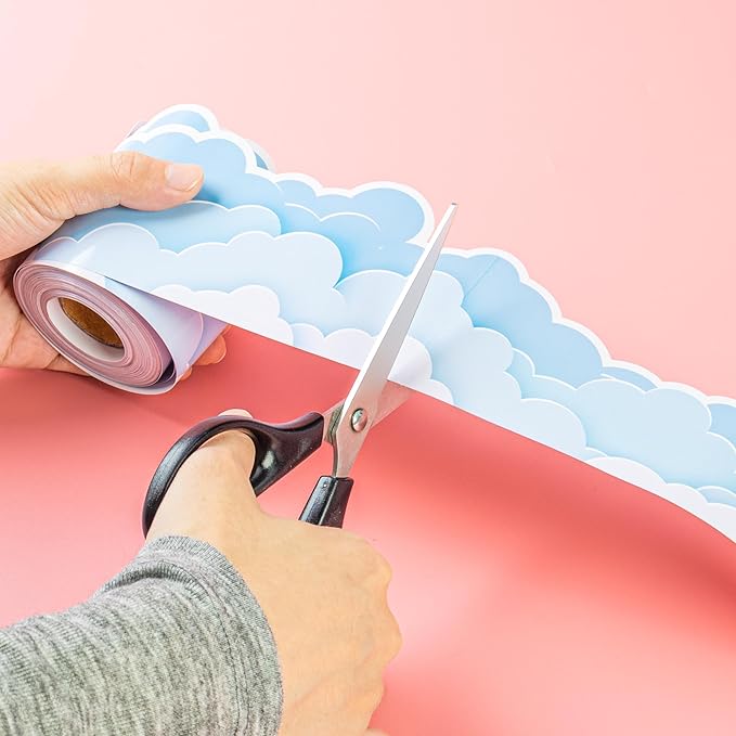 66 ft Blue Sky Clouds Bulletin Board Border Cloud Shaped die-Cut Border Trim Paper Cutouts roll for School Chalkboard Bulletin Board Window Wall Party Decor