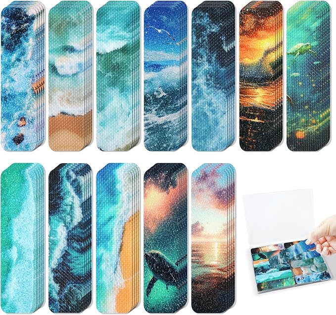 120 Pieces Anxiety Sensory Stickers with 2 Textured Stickers - Desk Fidget and Calming Sticker with Storage Box for Adults & Teens - Anxiety Relief Sensory Strips (Ocean)