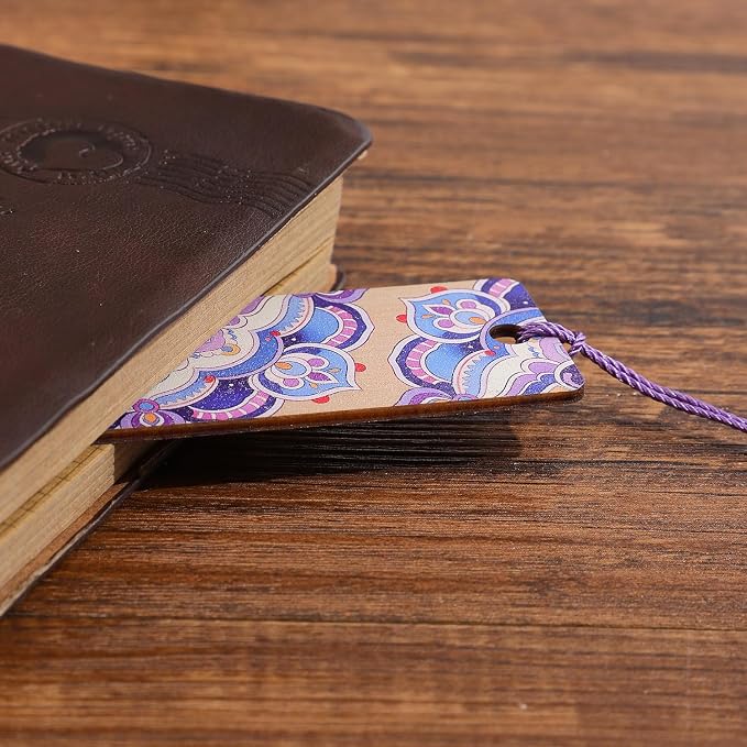 4 PCS Luxury Wooden Bookmarks with Tassel, Mandala Vintage Wood Bookmark, Flower Book Marks Gift for Women Reading Book Lovers Writers Readers Teens Girl Men Adults