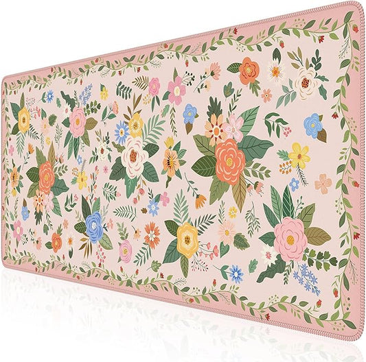 HAOCOO Large Pink Mouse Pad, Waterproof Cute Keyboard Mat, Non-Slip Desk Mat for Cubicle, 35.4" x 15.7" Desktop Mat with Stitched Edges, Girly Desk Organizers & Accessories for Women