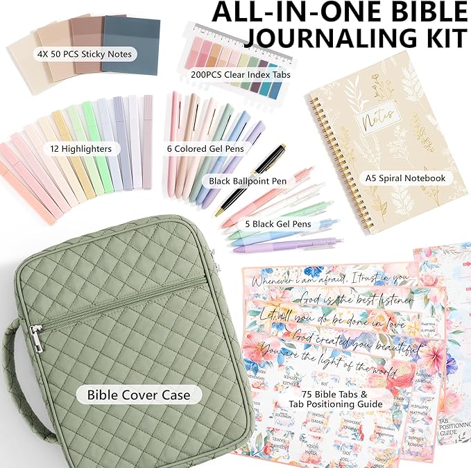 Bible Cover Case for Women Large Bible Bag, Bible Study Supplies Journaling Kit Quilted Church Bag with Handle, Puffer Book Carrying Case w/Tabs Accessories Mothers Day Christian Gifts for Women Mom