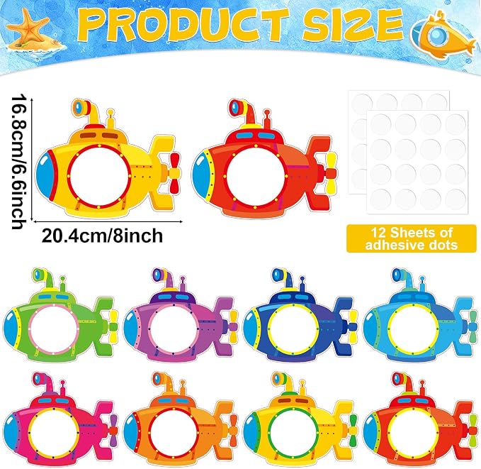gisgfim 80Pcs Summer Cutouts Submarine Decorations Under The Sea Bulletin Board Summer Ocean Paper Cut-Outs Classroom Decor for Boy Girl DIY Craft Photo Wall Kindergarten Preschool Party Favor Supply