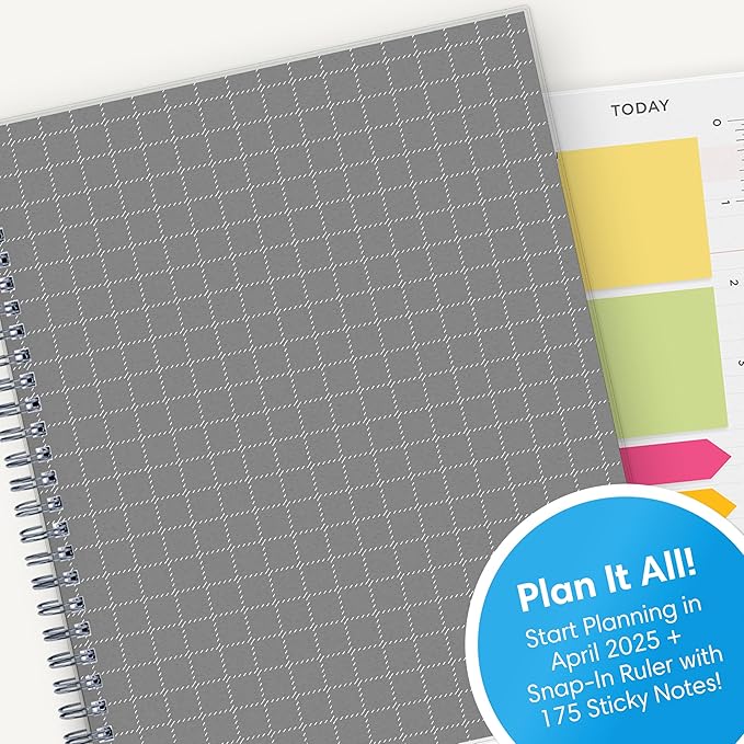 Blue Sky 15 Month 2025-2026 Weekly and Monthly Academic Year Planner Calendar, April 2025 - June 2026, 7" x 9", Flexible Cover, Wirebound, Laminated Tabs, Includes Ruler & Sticky Notes, Aiden Dark