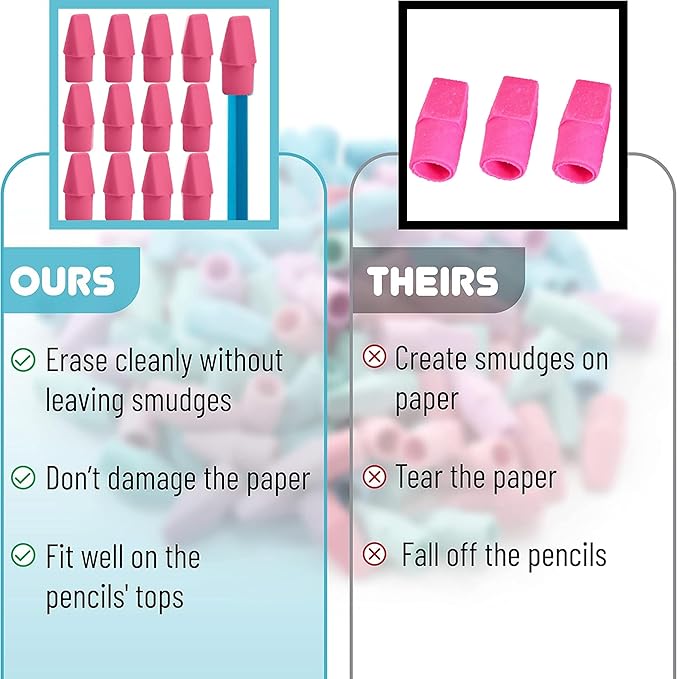 30 Pcs Pink Eraser Bulk Set – 6 Block Erasers and 24 Pencil Top Erasers, Smudge-Free, School Supplies for Students, Teachers, Drawing, Office, Homework Use (Pink)