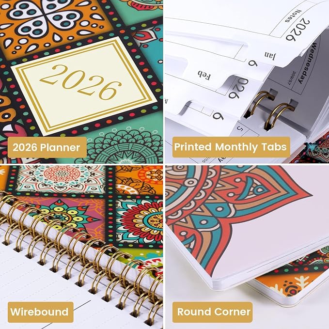 2026 Planner - 2026 Planner Weekly and Monthly, Jan. 2026 - Dec. 2026, 6.3” x 8.4”, Calendar Planner, Planner 2026, Weekly Monthly Planner with Tabs, Premium Paper & Contacts