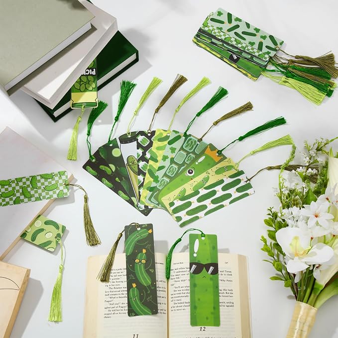 30 Set Pickle Bookmark with Tassels Funny Pickle Lover Gift Dill Book Markers Cute Birthday Gift for Women Men Book Lover Office Reading Accessories