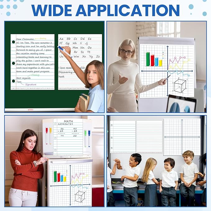 Giant Magnetic Graph Grid XY Coordinate Paper for Whiteboard Dry Erase Magnetic Lined Notebook Handwriting Paper Magnets with 6 Writing Pen for Teacher Math Classroom Must Have