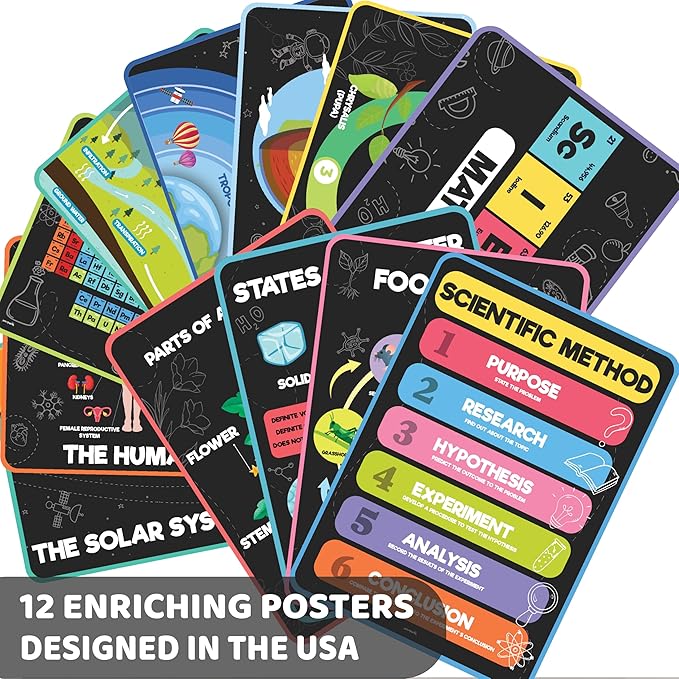 jackinthebox 12 Science Posters for Classroom - 12 x 17 inches Laminated, Middle School Science Posters, Posters for High School, Science Classroom Decor, Science Bulletin Board Sets for Kids.
