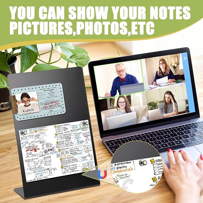 Magnetic Display Board - Desktop Metal Memo Board for Notes & Photos, 11x9.8 Inch Small Black Magnetic Bulletin Board, Includes Clips for Office, Room Decor (9.8 * 13.7inch, Count, 1)