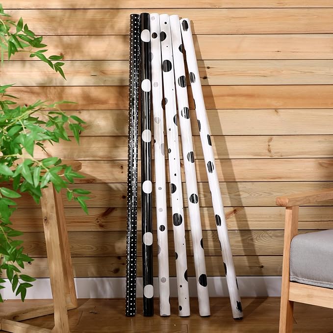 Skyygemm 6 Rolls Classroom Bulletin Board Paper Roll Polka Dot 4 x 12 ft Fade Resistant Colored Background Paper Bulk for Art Decor Drawing Craft(Black White)