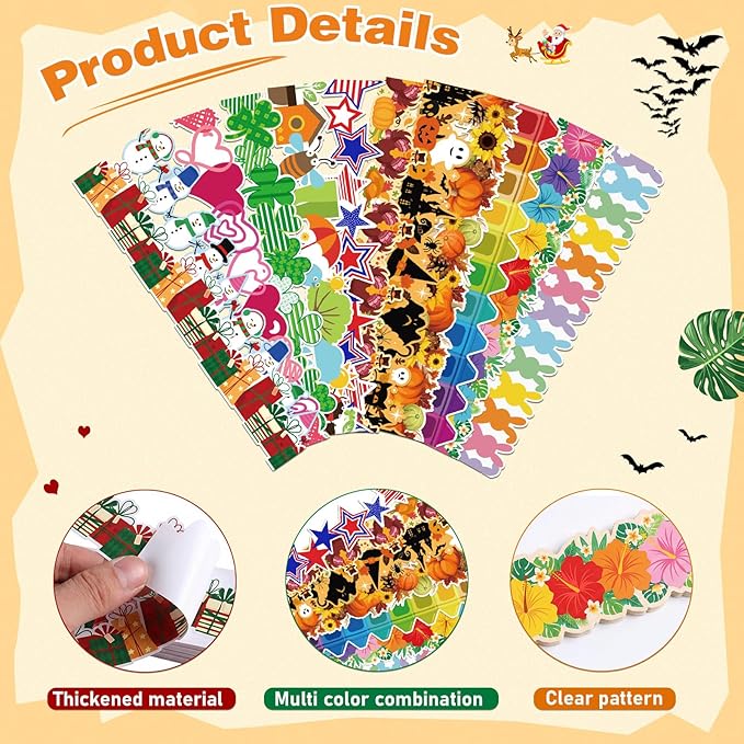Geyee 240 Pcs 236ft Holiday Bulletin Board Borders Colorful Seasonal Scalloped Border Trim Bulk Bulletin Decor for Classroom Back to School Decor (Seasonal)