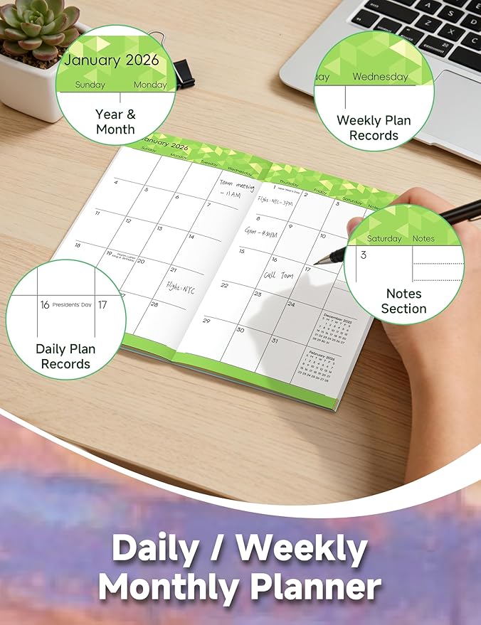 Pocket Calendar 2026-2028 Art Series, Monthly Planner Jan 2026 to Jul 2028 (3.7" x 6.7") Perfect Purse Calendar, Pocket Agenda with Protective Plastic Sleeve-Twilight Street