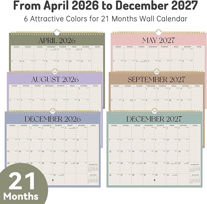 Calendar 2026-2027, Forvencer Wall Calendar from Jun 2026 to Dec 2027, 14" x 11" Large Monthly Planner Calendars with Notes Section & Cute Stickers, Ruled Block, Spiral Binding Hanging for Home Office