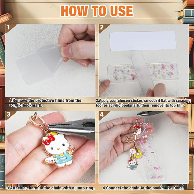 244 Pcs Bow Acrylic Bookmark Blanks(2mm) Thicken 15 DIY Bookmark Making 17 Bow UV DTF Sticker 76 Charms 15 Extender Chains and 130 Jump Ring Suitable for DIY Crafts Gifts