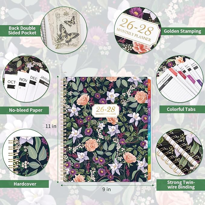 2026-2028 Monthly Planner/Calendar - 3 Year Monthly Planner 2026-2028, January 2026 - December 2028, 9" x 11", 3 Year Calendar 2026-2027-2028 with Colorful Tabs, Notes Pages, Inner Pocket