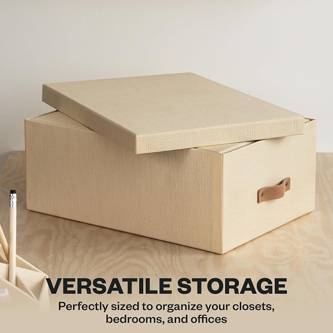 Bigso Box of Sweden Ulrika, Set of 2 - Large Storage Box (10.4 x 14.4 x 5.7in) and Small Storage Box (9.8 x 13.4 x 5.5in) - Decorative Storage Boxes with Lids - Memory Box for Keepsakes - Cream