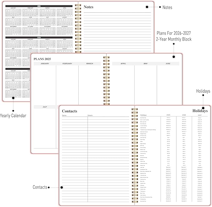 2026-2027 Monthly Planner, Calender Planner from Jan 2026 - Jun 2027, 18 Months for Planning with Habit Tracker, To-Do List, Goals,Summary ,7.5" x 10", Spiral Bindding for Personal Organizer and Office Supplies Pink