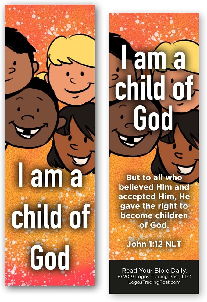 I am a Child of God, John 1:12, Bulk Pack of 25 Christian Bookmarks for Kids, Childrens Bible Verse Book Markers, Sunday School Prizes with Memory Verses, Scripture Gifts for Kids & Youth