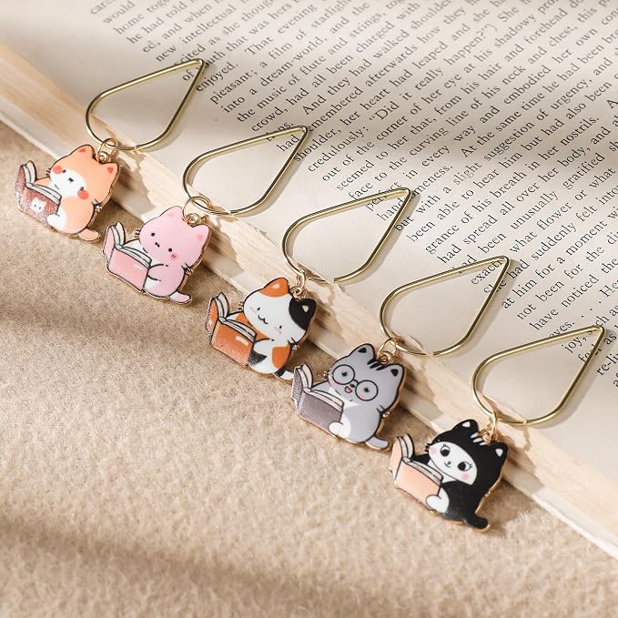 Cute Cat Bookmarks Gifts - 8 PCs Funny Metal Paperclip Book Mark Reading Women Cat Lovers Aesthetic Page Marker for Kids Bookish Birthday Student Teacher School Office Accessories Supplies