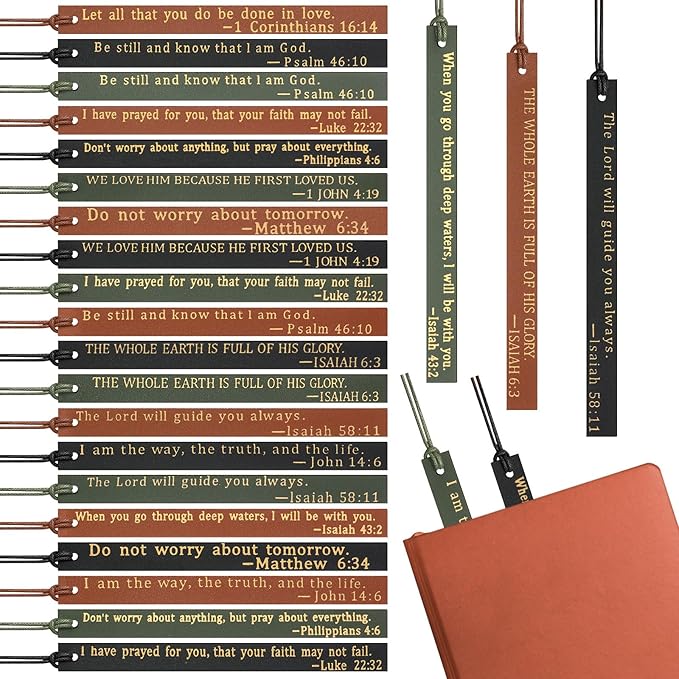 30 Pcs Fathers Day Christian Gifts Bulk Religious Leather Bookmarks for Men Leather Handmade Bible Bookmarks Religious Christian Gifts for Father's Day Book Lovers Church Book Club Supplies