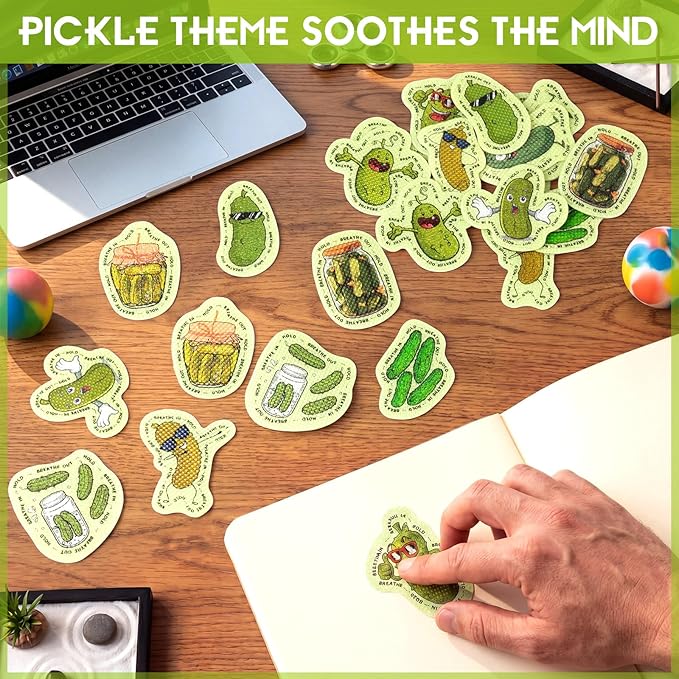 Sabary 60 Pcs Mental Health Awareness Anxiety Sensory Stickers Bulk Sensory Strips Anxiety Calm Textured Strip Stickers with Inspirational Quotes Different Styles for Adults Relief (Pickles,Green)