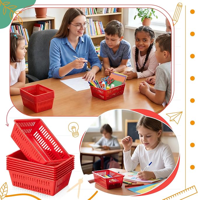 Sherr 36 Pack Classroom Storage Basket Small Plastic Basket for Organizing Crayon Pencil Container Storage Bin Tray Holder for Paper Shelf Back to School Office Supply 6.1" l x 4.3" w x 2.4" h(Red)