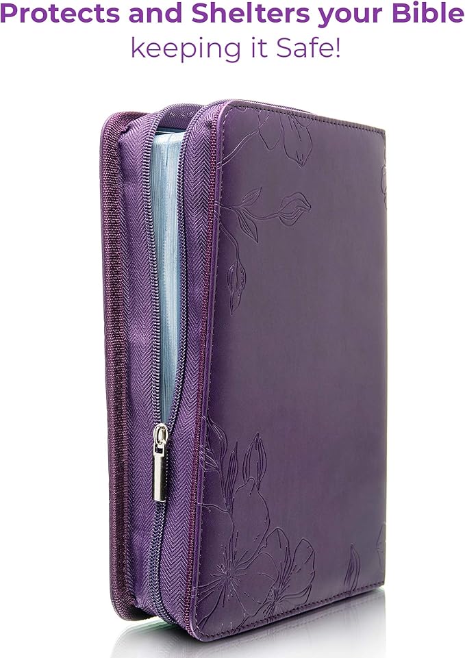DEHITE Bible Cases for Woman — Leather Bible Covers for Women — Carrying Bag for Woman — Pen Slots — Zippered Pocket — Premium Faux Leather Holder — Christian Floral Accessories