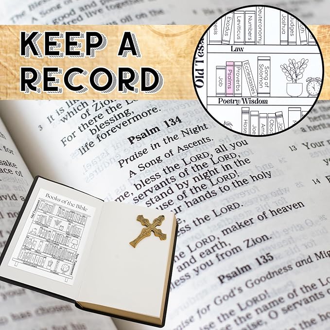 Kosiz 24 Pcs Books of The Bible Stickers Emergency Numbers Sticker Christian Bible Reading Tracker Book Shelf for Women Men Journaling Scripture Study(Classic Style)