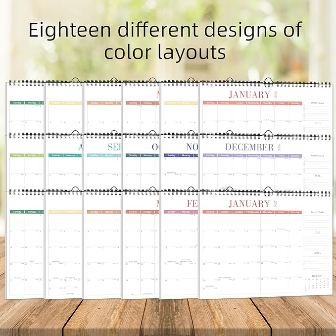 Aesthetic Wall Calendar 2026, 18 Monthly Horizontal Calendar January 2026 to June 2027, 14.5" x 11.5" Modern Wall Hanging Calendar for School, Home, Office for Monthly Organizing & Planning