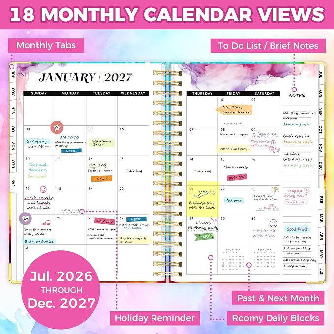 Planner 2026-2027, 18 Month Weekly and Monthly Academic Planner, July. 2026 - Dec. 2027, 9" x 11.6" A4 Large Hardcover Calendar Planner with Page Tabs, Separator Page, Inner Pocket, Bookmark, Stickers, Sticky Note Set