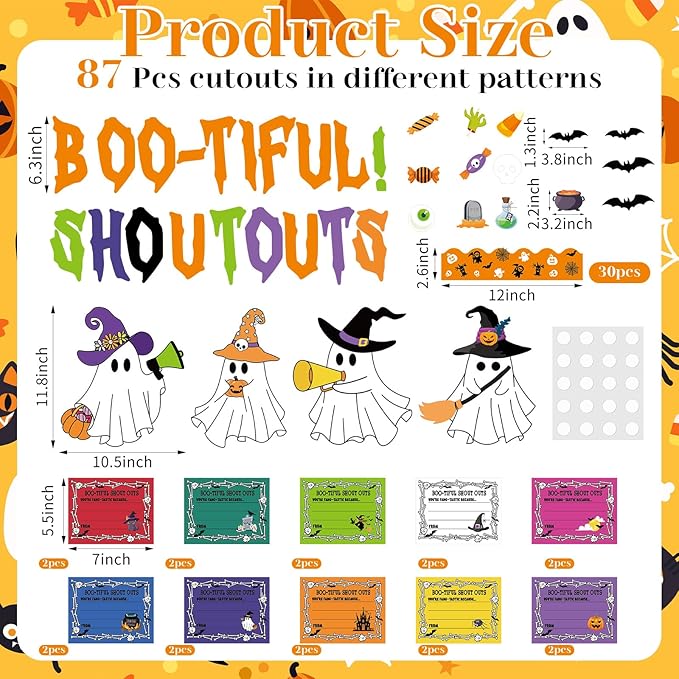 Epakh 87 Pcs Halloween Ghost Staff Shout Out Bulletin Board Set Boo-Tiful Ghost Pumpkin Shout Out Cutouts Appreciation and Recognition DIY Craft for Halloween School Classroom Office Door Wall Decor