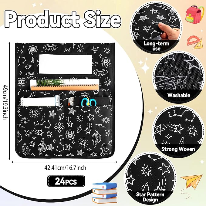 gisgfim 24 Pcs Cute Chair Pockets for Classroom 16.7 x 19.3 Inch Starry Sky Star Theme Cover with Name Tag Chairback Organizer Pouch for Elementary School Daycare Supply