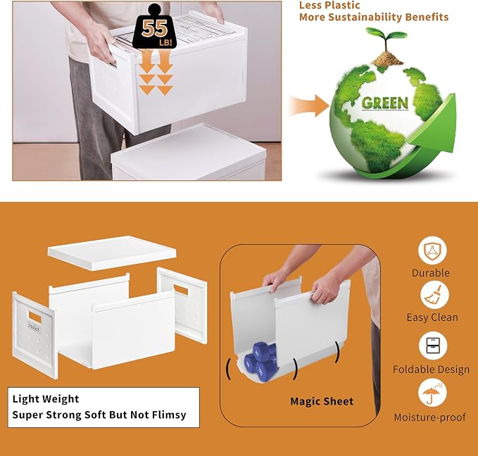 Seseno File Organizer File Box with Lid, Universal Hanging File Organizer, Letter/Legal Size File Folder Box, 2 Pack Plastic Office Document Filing Storage Bin