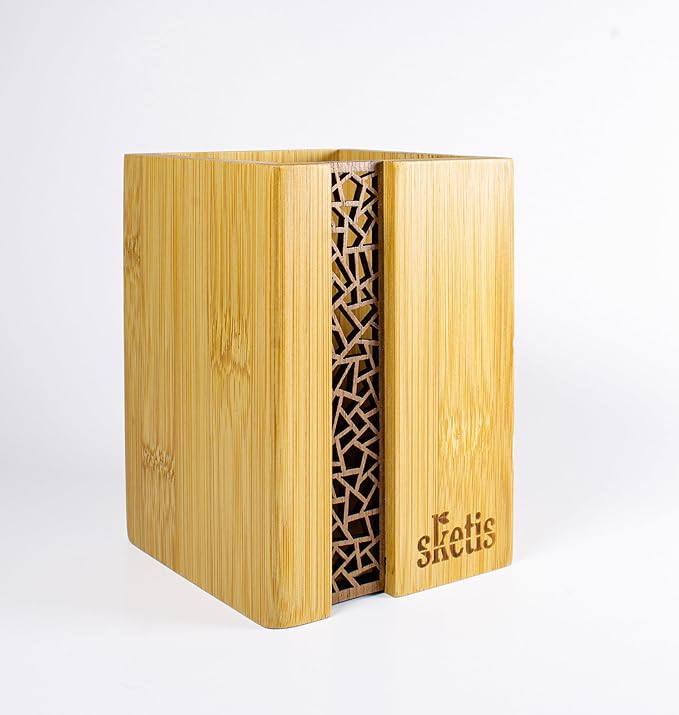 Premium Bamboo Wood Organizer—Multi-purpose Utensils, Pen, Pencil, Crayon, Marker, Brush, Ruler, Tube Holder for Supplies, Kitchen, Arts & Crafts and School & Home (3.14x 3.14x 4.33 Inch)