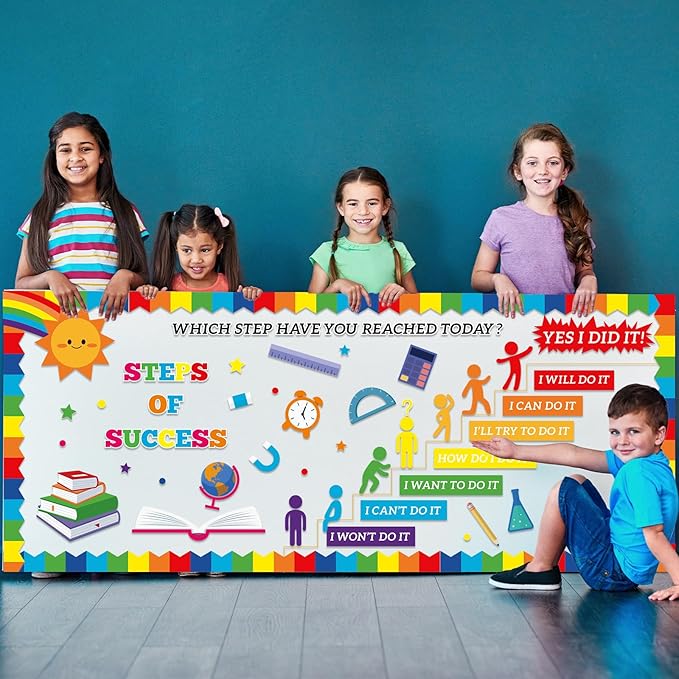 gisgfim Growth Mindset Bulletin Board Decorations Set Positive Motivational Classroom Decor Inspirational Quote Cutouts Steps of Success Bulletin Board for Back to School Home Chalkboard Wall