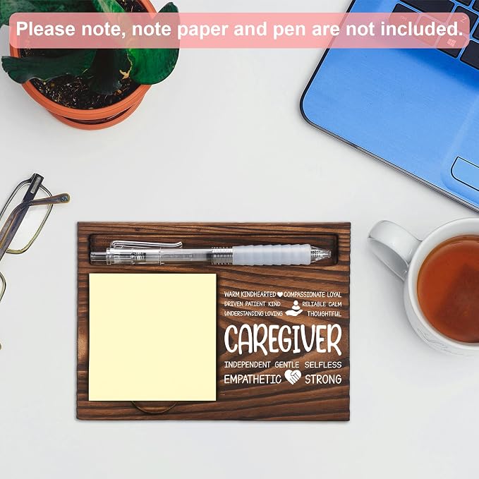 Caregiver Appreciation Gifts, Thank You Gift for Caregiver, Office Coworkers Staff Appreciation Gifts, Sticky Note Holder Wooden Notepad & Pen Holder 6.5" x 4.7" - FTA277