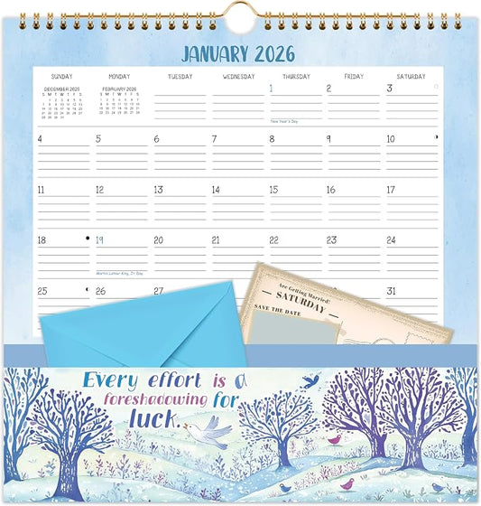 2026 Wall Calendar - 2026 Calendar with Pockets, 12" x 12", Jan. 2026 - Dec. 2026, with Ample Ruled Space, Holidays, 2-Sided Pockets, 12 Seasonal Calendar 2026, Great for Home & Office