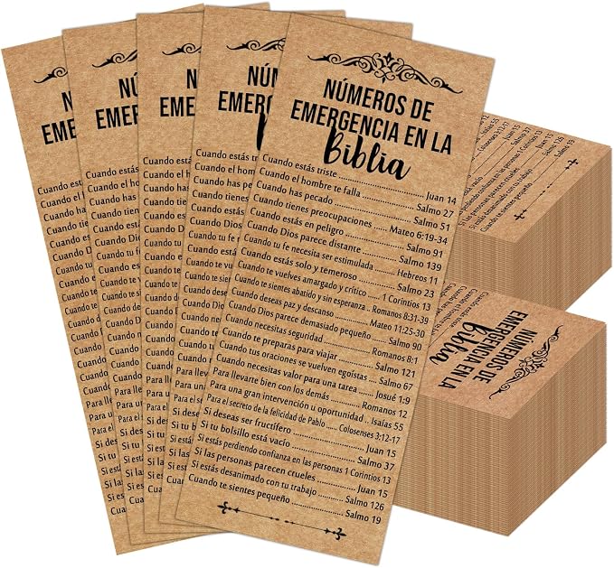 Motiskyy 100 Pcs Spanish Bible Emergency Numbers Bookmark Christian Church Gift 6 x 2.36 Inches Religious Bookmarks for Daily Encouragement Church Favor Welcome Sunday School Teacher(Brown)