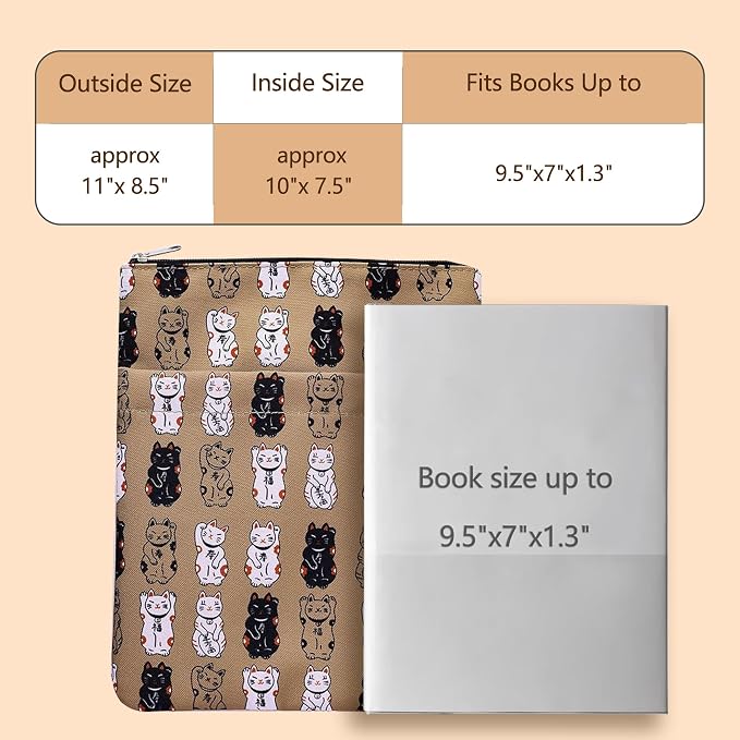 Book Sleeve for Book Lovers, Bookish Book Protector, Book Covers for Paperbacks, Washable Fabric, Book Sleeves with Zipper, Medium 11 Inch X 8.7 Inch