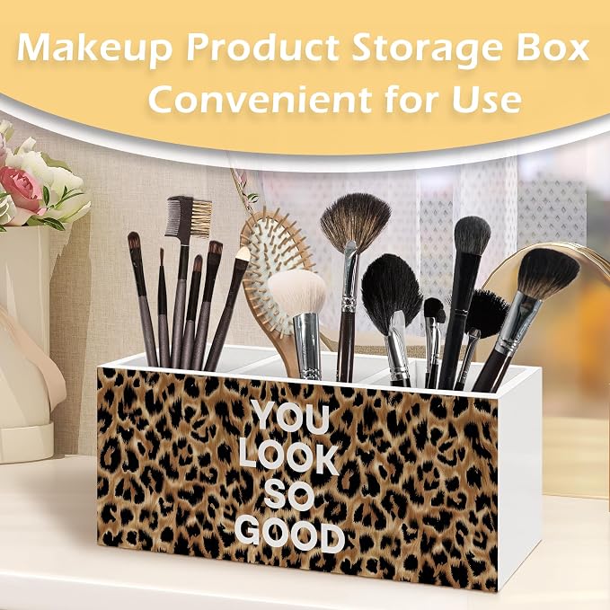 Inspirational Leopard Print Pen Pencil Holder, Cheetah Desk Accessories, Trendy Leopard Print You Look So Good Wooden Pen Pencil Organizer for Y2k Room Dorm Desk Decor