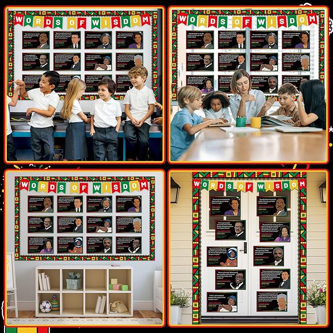 Black History Month Bulletin Board Set Words of Wisdom Classroom Decorations African American Inspirational Quote Paper Cutout Black History Bulletin Board Border for School Chalkboard Door Supplies