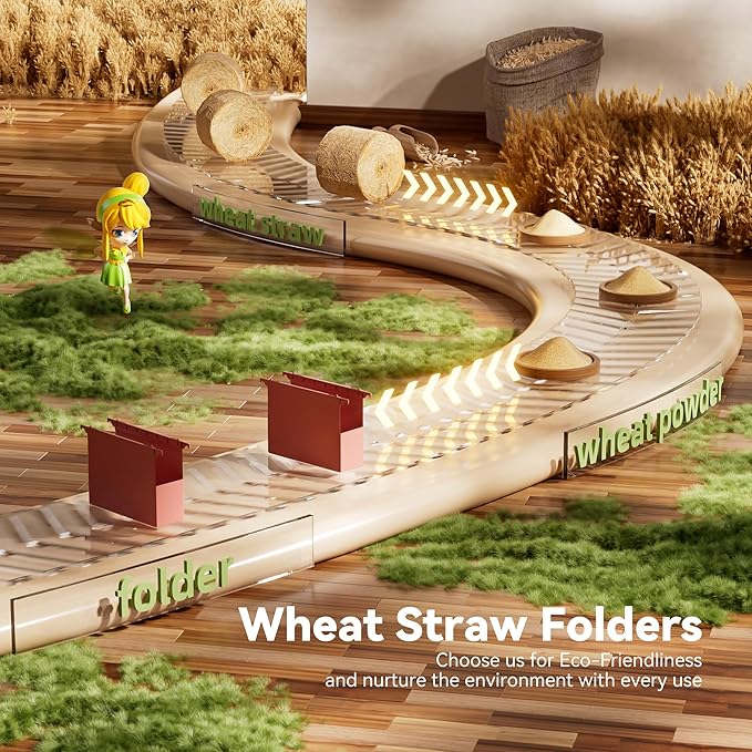 EcoStash Wheat Straw Extra Capacity Plastic Hanging File Folders, Reinforced Expanding Hang Folder Letter Size, Accordian Pocket, Heavy Duty, Hanging Folder Organizer for Office Home - 4 Pack