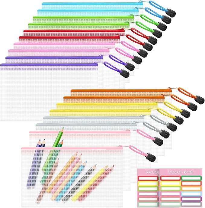 18pcs Mesh Zipper Pouch Bags Small, 8.2x4.6 Inches Zipper Pencil Bags, 9 Colors Pencil Pouch Bulk, Reusable Pencil Bags for Office Supplies and Travel Storage