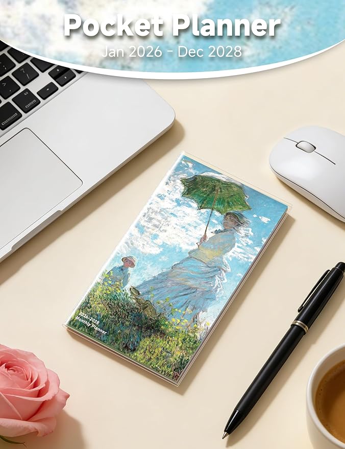 Pocket Calendar 2026-2028 Art Series, Monthly Planner Jan 2026 to Jul 2028 (3.7" x 6.7") Perfect Purse Calendar, Pocket Agenda with Protective Plastic Sleeve-Woman